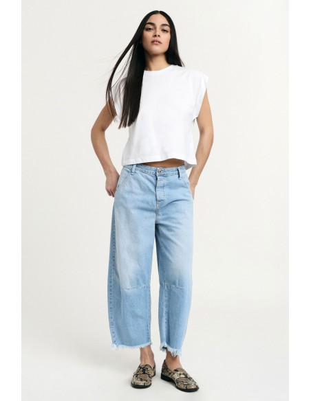 Jeans Balloon Fit Cropped com barra desfiada Please