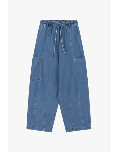 Jeans Balão com Bolsos Aplicados e Cordão Dixie