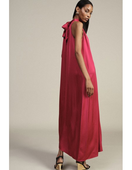 Vestido longo fluido com decote amarrado Dixie