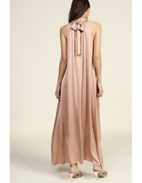 Vestido longo fluido com decote com amarração Dixie