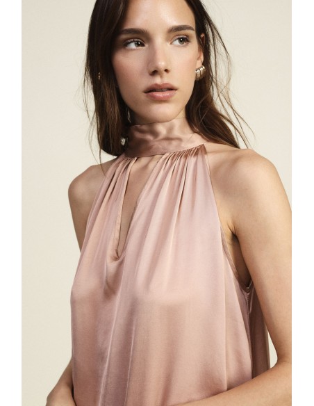 Vestido longo fluido com decote amarrado Dixie
