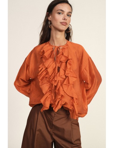 Blusa ampla com mangas compridas e folhos frontais Dixie