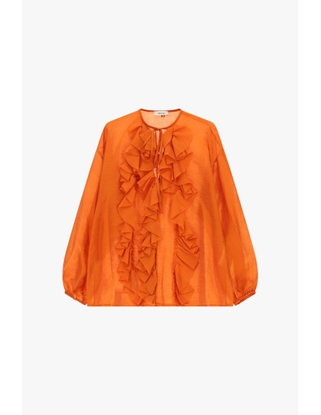 Blusa ampla com mangas compridas e folhos frontais Dixie