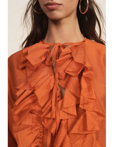 Blusa Ampla com Mangas Compridas e Folhos Frontais Dixie