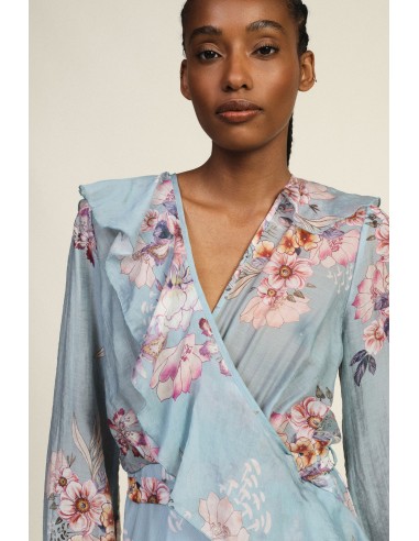 Vestido longo cruzado com estampado floral e folhos Dixie
