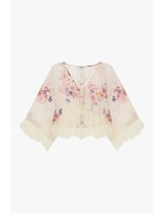 Blusa ampla com estampa floral e acabamento em renda Dixie 2