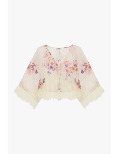 Blusa ampla com estampa floral e bordo em renda Dixie