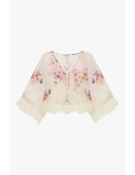 Blusa ampla com estampa floral e bordo em renda Dixie