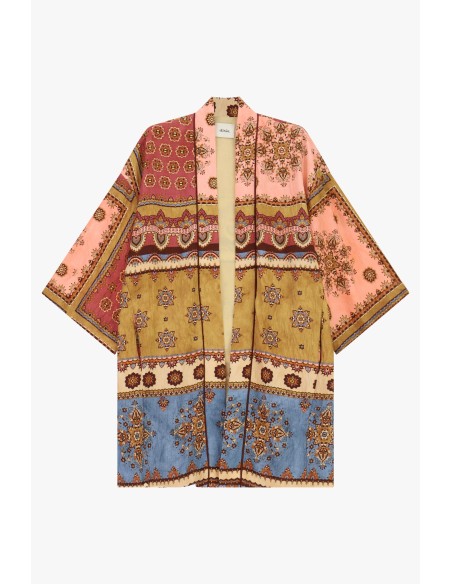 Duster Coat Estampa Patchwork Mangas Amplas Dixie