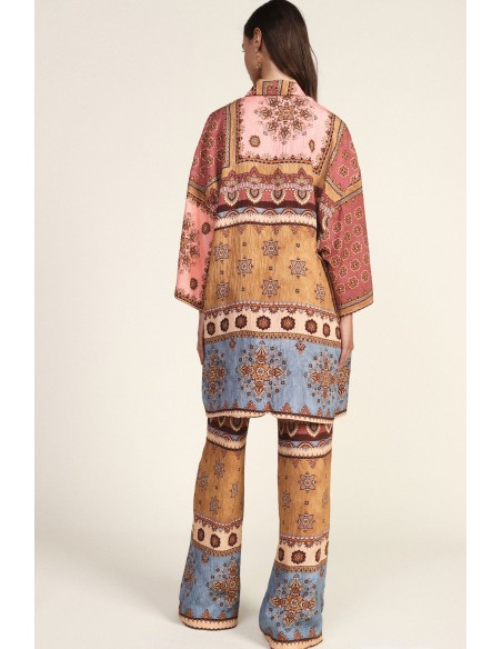 Casaco Duster Estampa Patchwork Mangas Largas Dixie