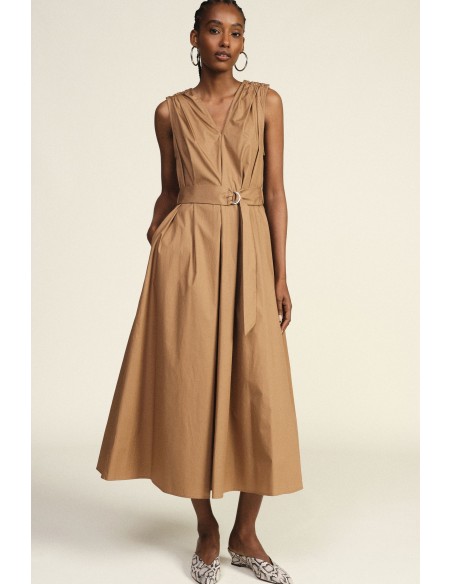 Vestido midi sem mangas com cinto e decote em V Dixie
