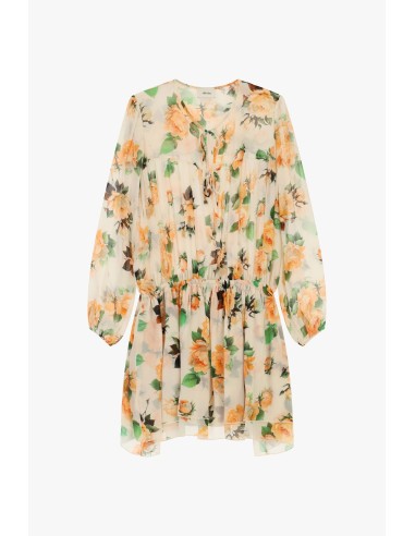 Vestido curto com estampado floral, franzido com cordões Dixie
