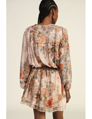 Vestido Curto com Estampa Floral e Decote com Laços Dixie
