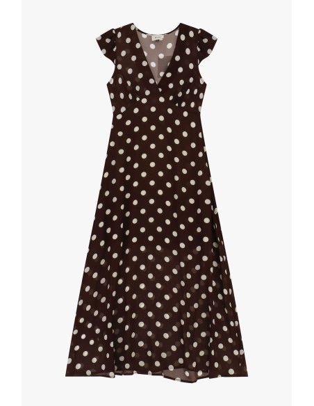 Vestido Longo de Bolinhas com Mangas de Folhos Dixie