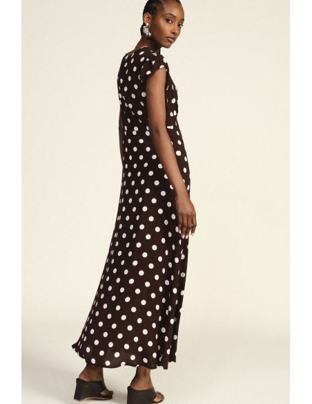 Vestido longo a pois com mangas com folhos Dixie