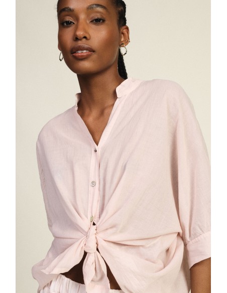 Camicia Cropped Con Nodo Frontale E Maniche Risvoltate Dixie - Vest...