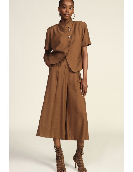 Calças Palazzo Cropped Com Pinças E Bolsos Dixie