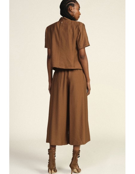 Calças Palazzo Cropped com Pregas e Bolsos Dixie