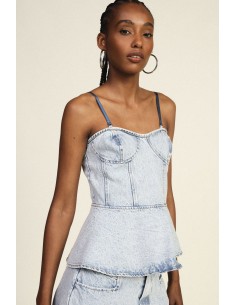 Top Bustier Em Denim Com Alças Finas Dixie