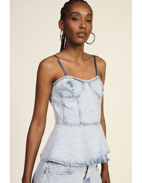 Top Bustier Em Denim Com Alças Finas Dixie