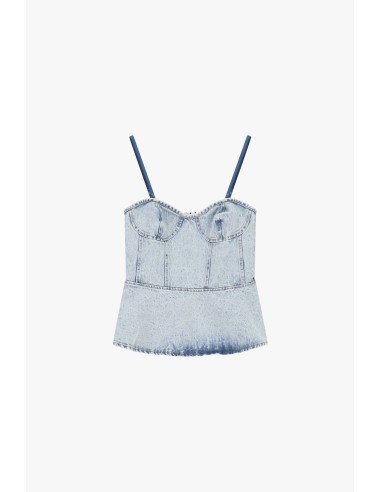 Top Bustier em Denim com Alças Finas Dixie