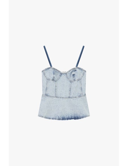 Top Bustier em Denim com Alças Finas Dixie