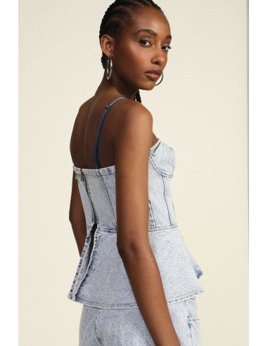 Top Bustier em Denim com Alças Finas Dixie