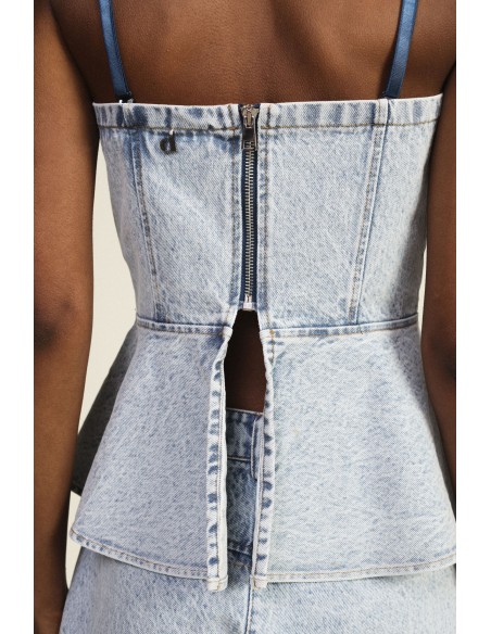 Top Bustier em Denim com Alças Finas Dixie