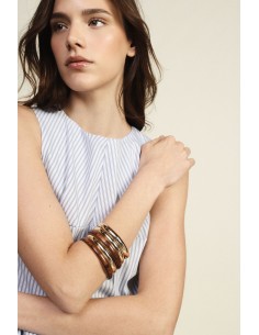 Conjunto de Pulseiras Rígidas com Inserções Efeito Madeira Dixie