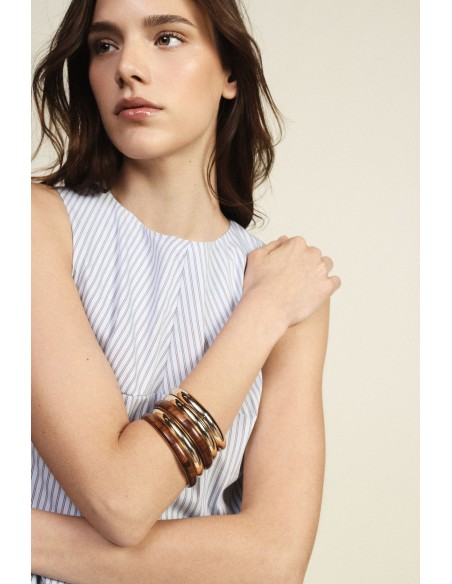 Conjunto de Pulseiras Rígidas com Inserções Efeito Madeira Dixie