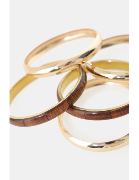 Conjunto de pulseiras rígidas com inserções com efeito de madeira Dixie