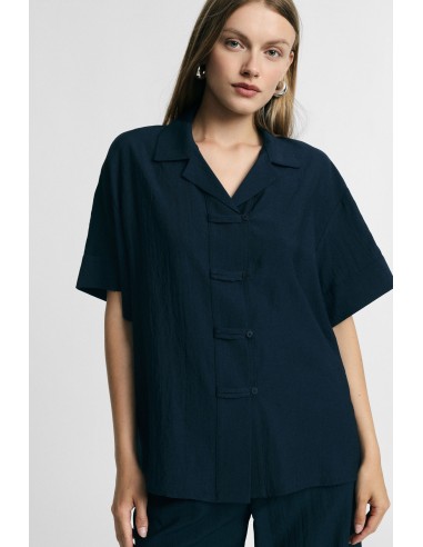 Camisa Boxy Curta com Fecho de Botões Please