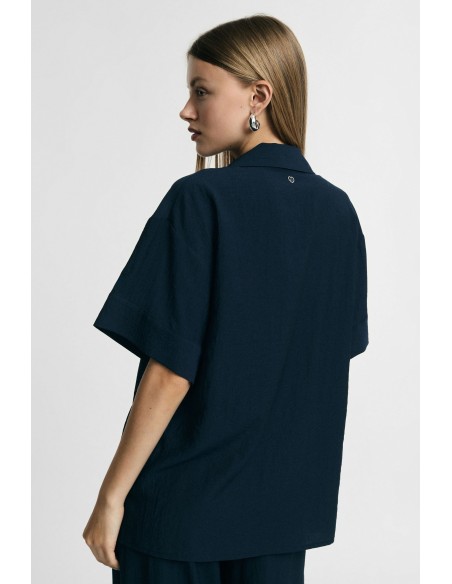 Camisa boxy curta com fecho de botões Please