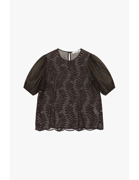 Blusa em renda com mangas amplas transparentes Please