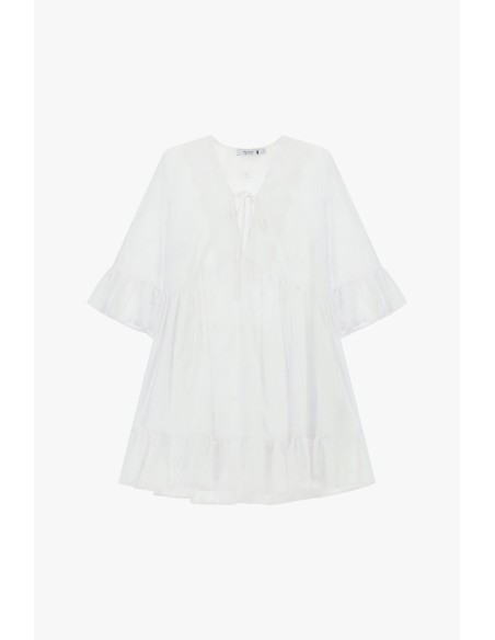 Vestido Curto Com Mangas Amplas E Folhos Por Favor