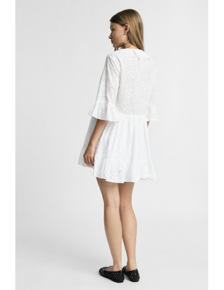 Vestido curto com mangas amplas e folhos, por favor