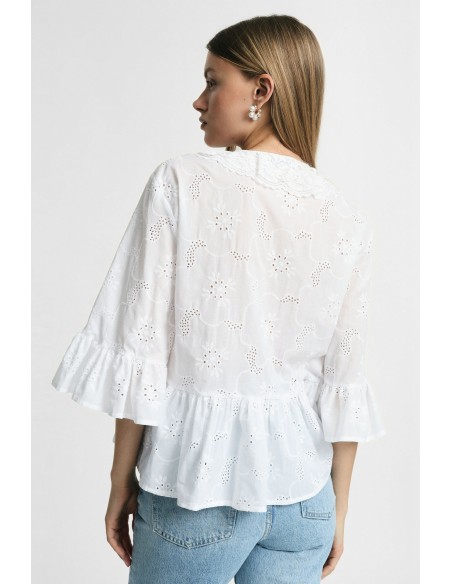 Blusa ampla com mangas com folhos e nó frontal, por favor