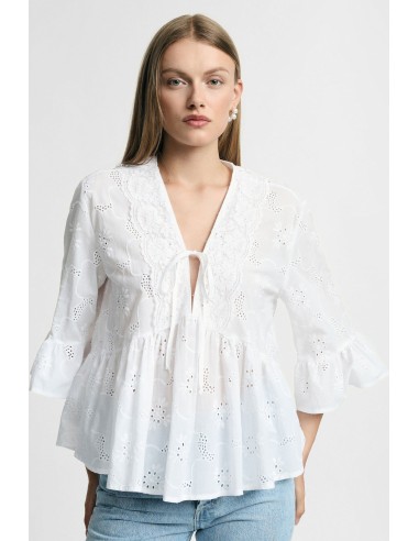 Blusa Ampia Com Mangas De Folhos E Nó Frontal Please