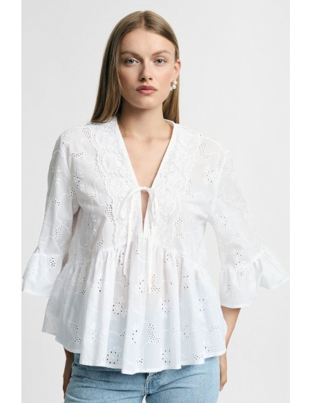 Blusa Ampia Com Mangas De Folhos E Nó Frontal Please