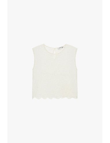 Blusa bordada sem mangas com barra festonada Please