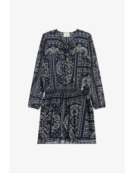 Vestido Curto Estampa Paisley Com Mangas Compridas Dixie