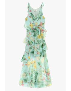Vestido Longo Com Estampa Floral E Folhos Assimétricos Dixie