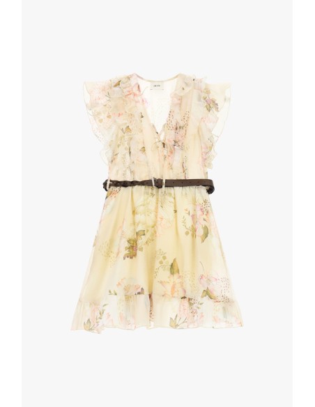 Vestido Curto com Estampa Floral e Cinto Trançado Dixie