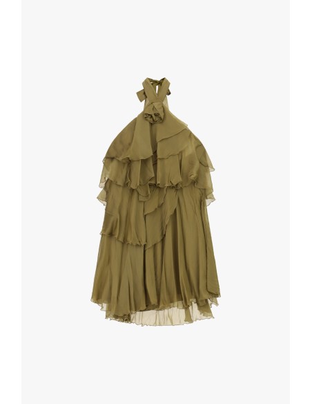 Vestido Curto com Folhos e Decote à Americana Dixie