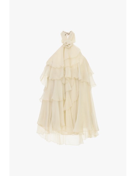 Vestido Curto com Folhos e Decote à Americana Dixie