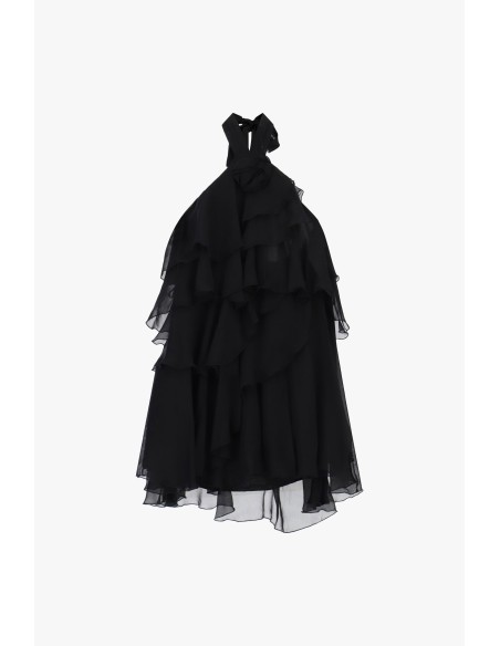 Vestido curto com folhos e decote halter Dixie