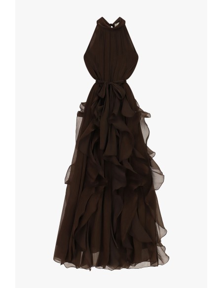 Vestido longo com folhos e cinto na cintura Dixie
