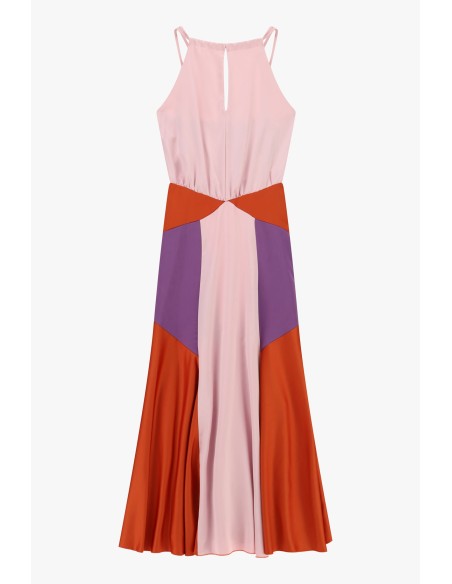 Vestido Longo com Inserções Geométricas e Alças Finas Dixie