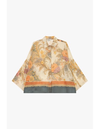 Camisa Ampla com Estampa Floral e Bordas em Contraste Dixie