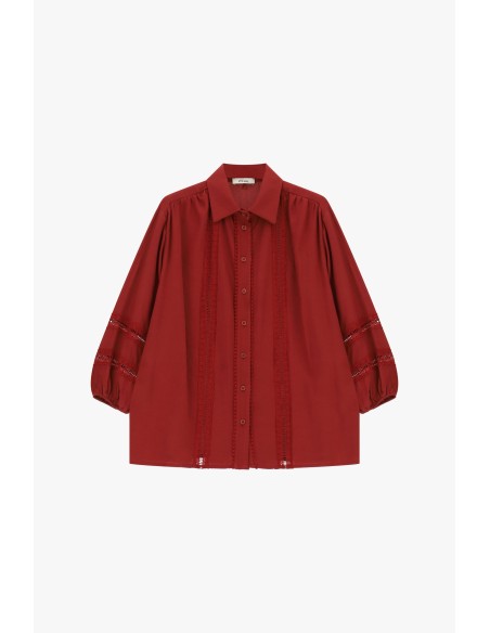 Camisa Ampla Com Inserções Em Renda Vazada Dixie